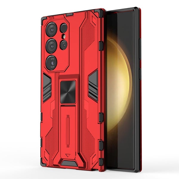 Samsung Galaxy S24 Ultra 5G panssari suojakuori jalustalla, punainen