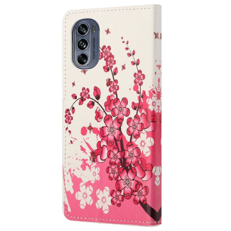 Motorola Moto G62 5G lompakkokotelo, kukat