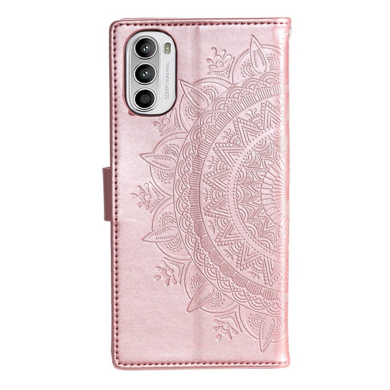 Motorola Moto G62 5G Mandala lompakkokotelo, ruusukulta