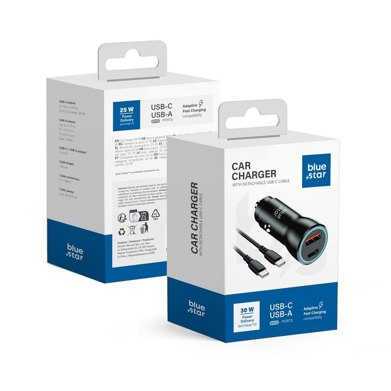 Blue Star 30W autolaturi USB-C &ndash; USB-C -kaapelilla