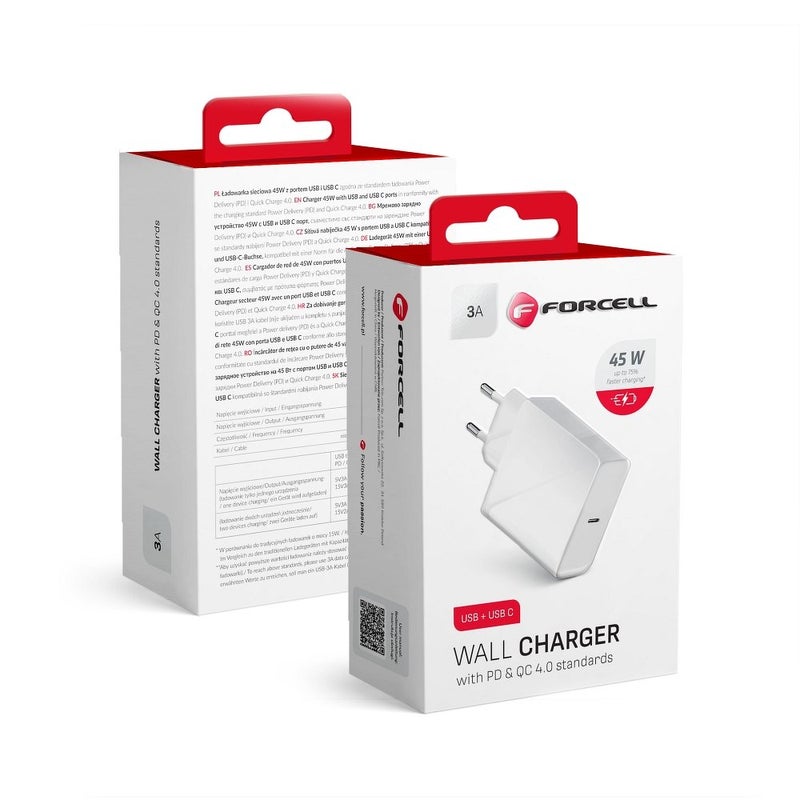 Forcell 3A 45W PD- ja Quick Charge 4.0 USB-C