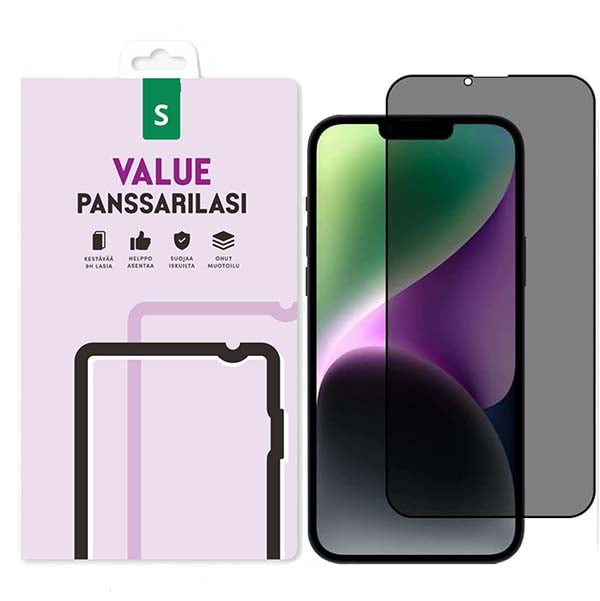 iPhone 13/13 Pro/14/16e/17e Value Privacy koko n&auml;yt&ouml;n panssarilasi